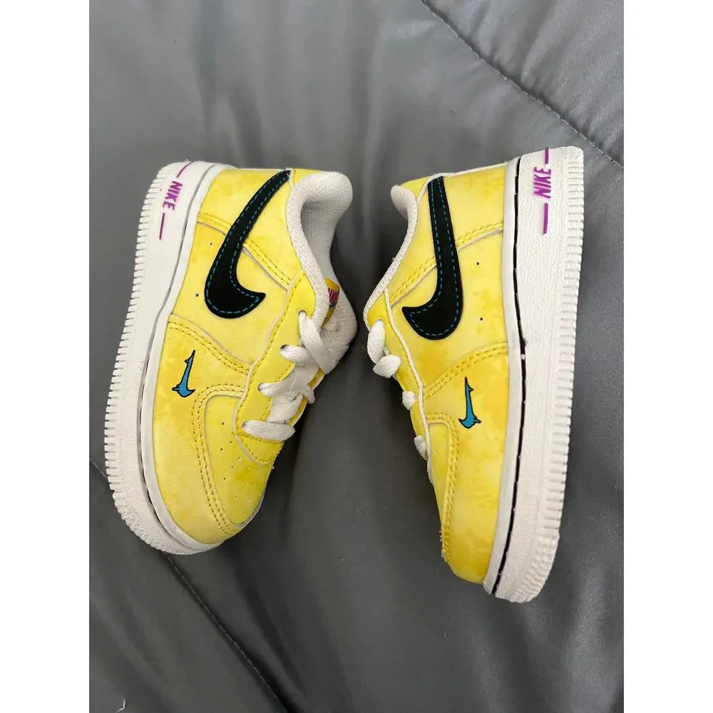 NIKE AIR FORCE 1 AF1 LV8 3 TD Toddler Peace Love Basketball Yellow Size 6C